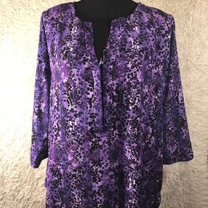 Dana Buchman Purple Multi Print Tunic Lg 3/4 slv